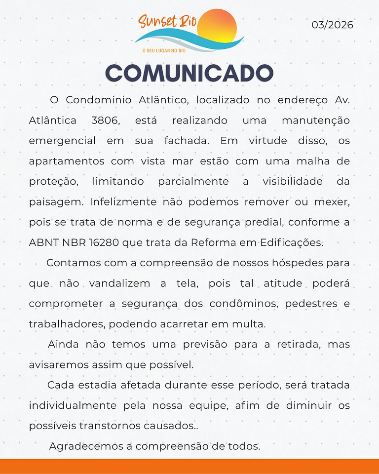Copa Dream - Vista do mar para até 5 pessoas