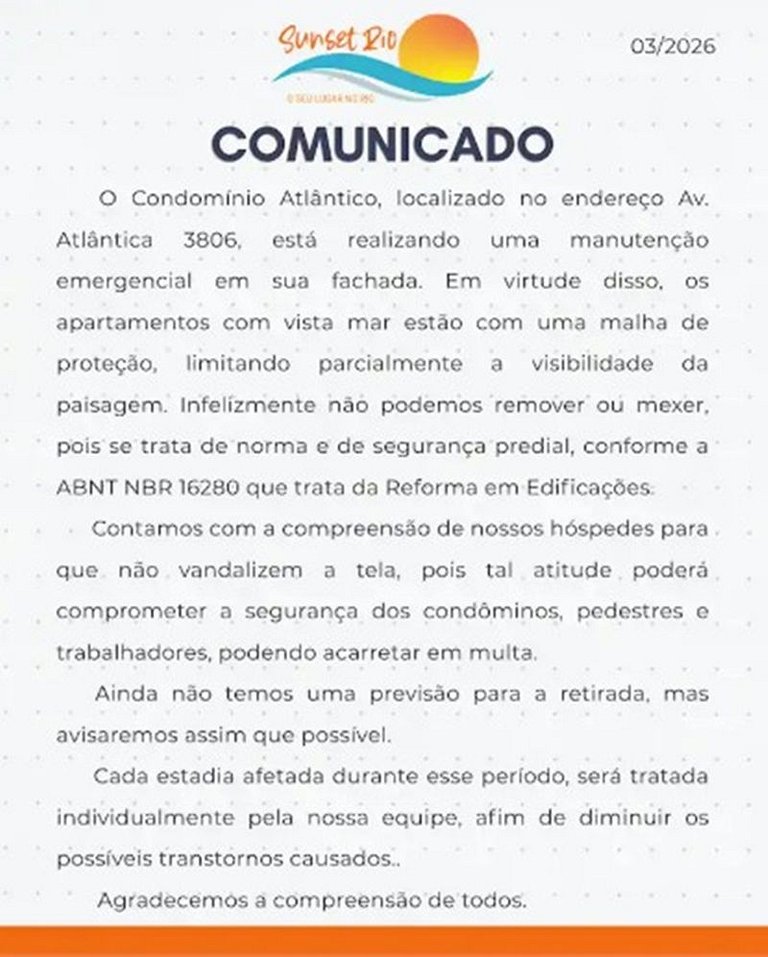 Atlântica Premium- Vista do mar para até 6 pessoas